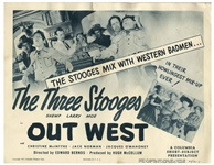 Complete Set of 4 Lobby Cards for the 1947 Three Stooges Film ''Out West'' -- Each Measures 14'' x 11'' -- Mild Toning, Creasing & Wear, With Some Moisture Exposure to Tops; Very Good Condition